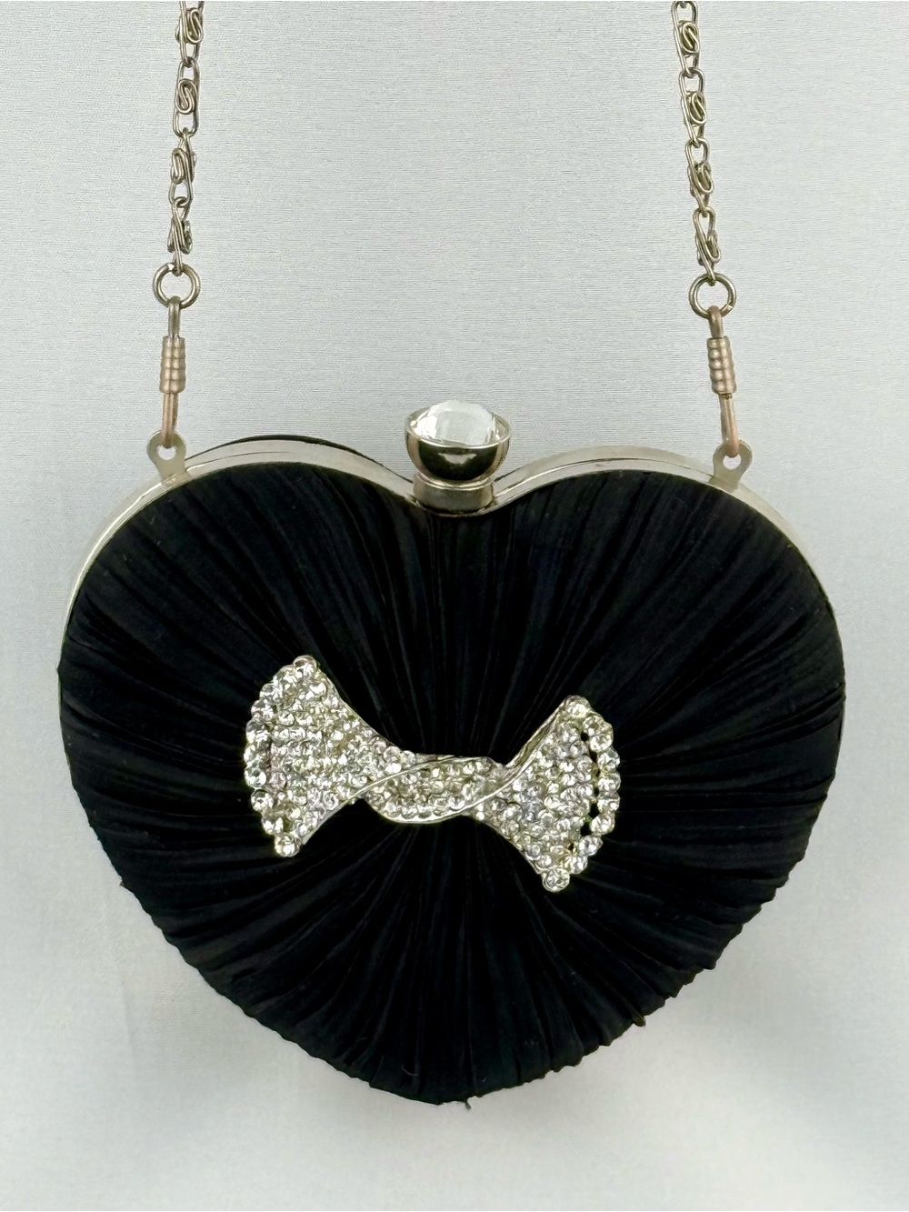 Black Heart Rhinestone Evening Clutch Crossbody Party Purse